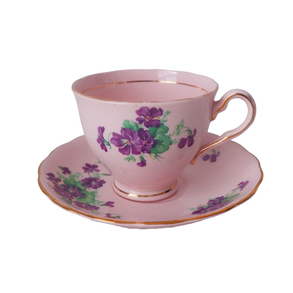 Vintage Pink Tea Cup and Saucer Teacup Violets Colclough Bone China